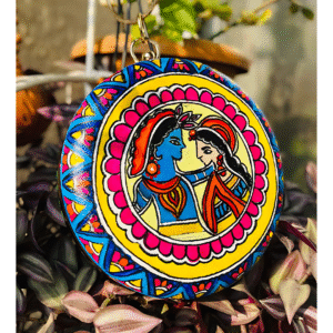 Eternal Love & Royal Feathers: Hand-Painted Madhubani Round Clutch