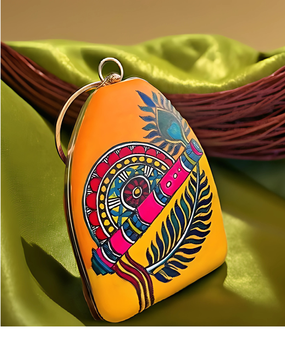 Flute & Faith – Hand-Painted Krishna Clutch