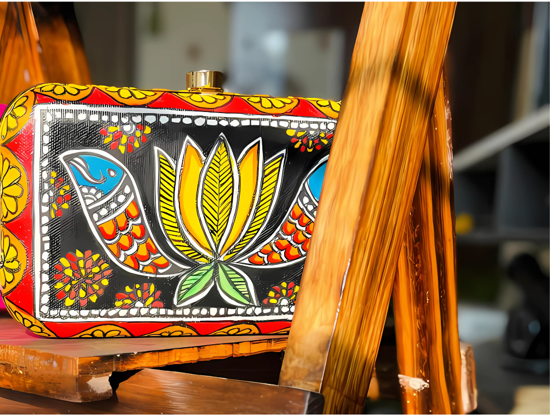 Peacock Radiance & Lotus Grace Hand-Painted Clutch