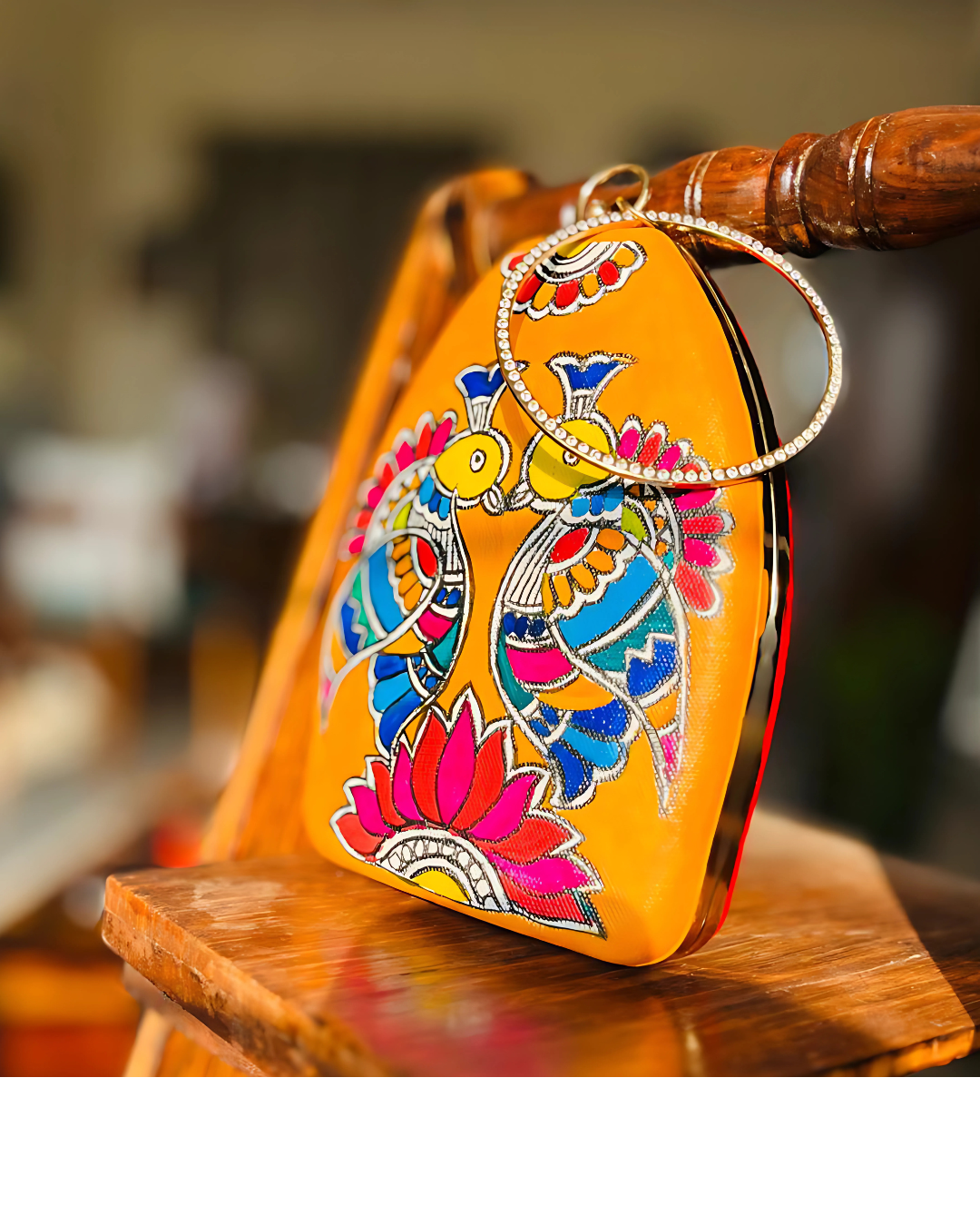 Lotus & Birds – A Madhubani Tale Hand-painted Clutch