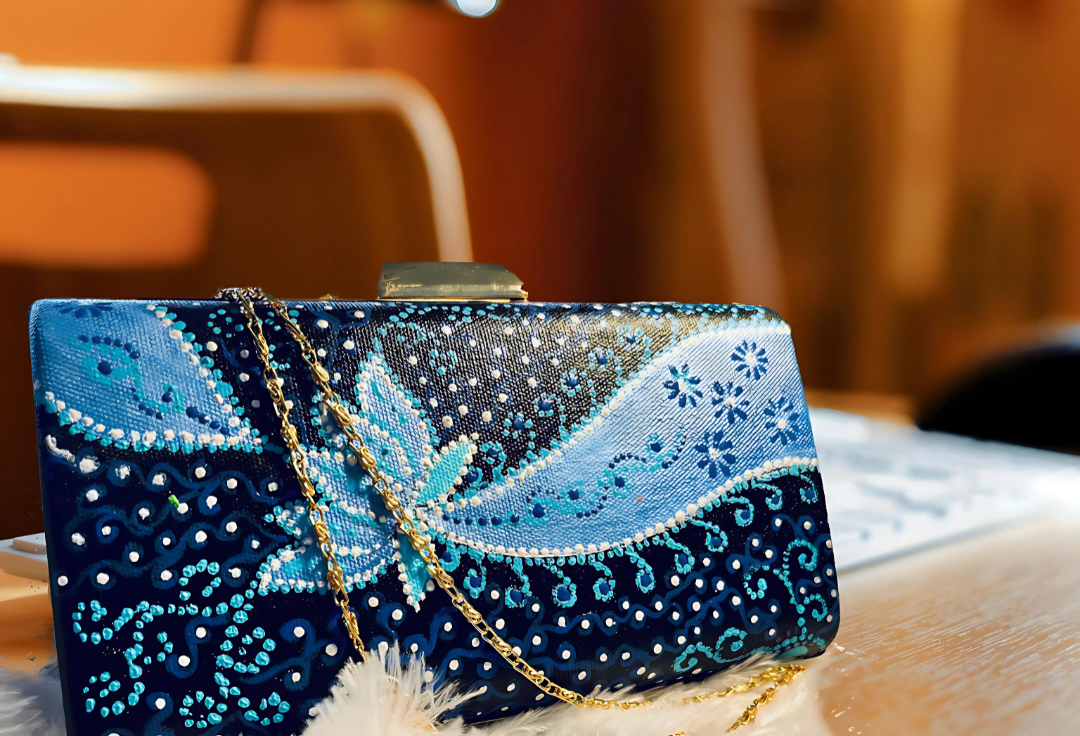 Regal Mandalas – Hand-Painted Clutch in Dot Art