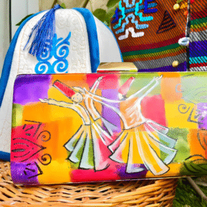 Whirling Dervishes & Abstract Swirl Symphony– Hand-Painted Clutch